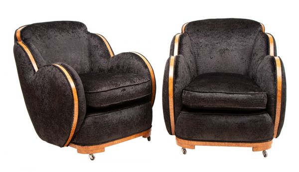 Pair of Art Deco Black Cloud Armchairs by Harry & Lou Epstein c.1930